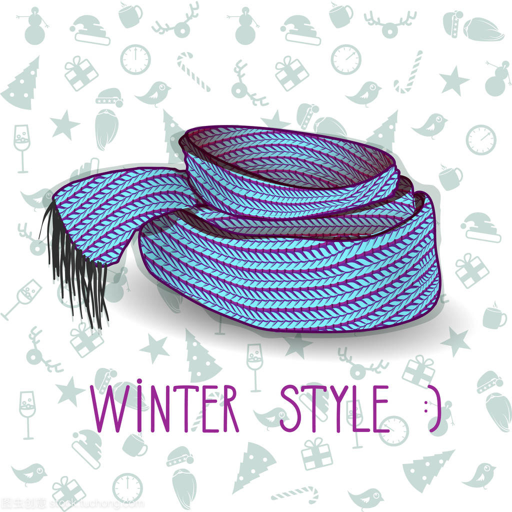 矢量扭曲蓝色针织围巾 饰品界的艺术新宠